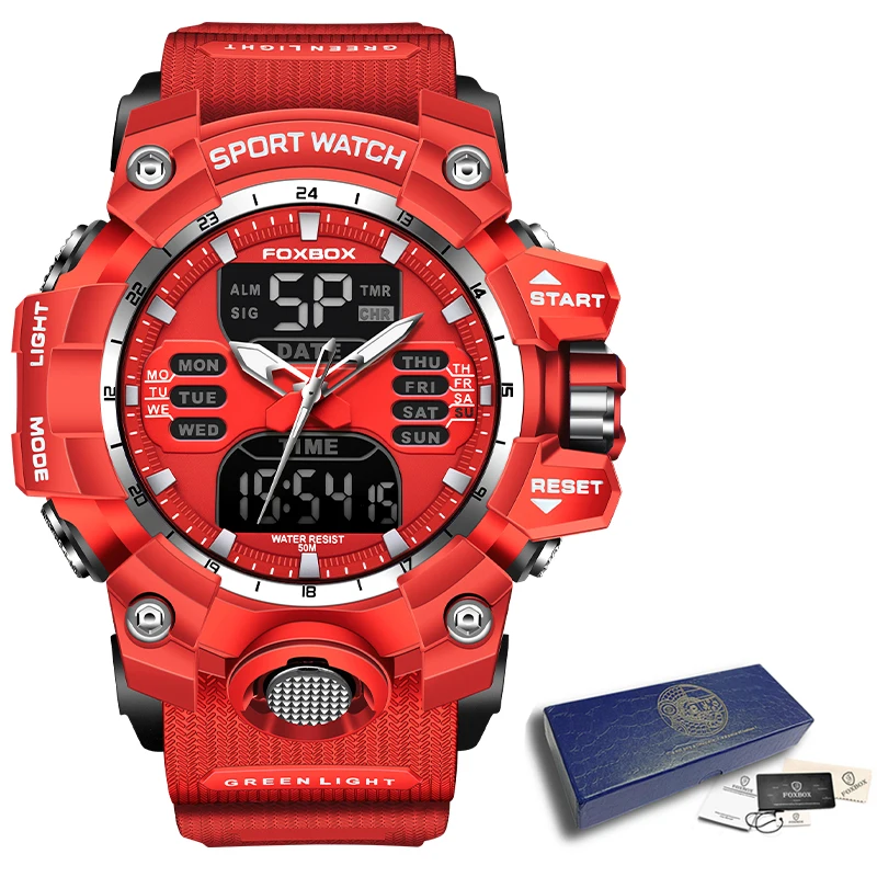 FOXBOX Watch Men Top Luxury Brand Silica Gel Waterproof Quartz Wristwatches Military Sport Men’s Watches Date Relogio Masculino