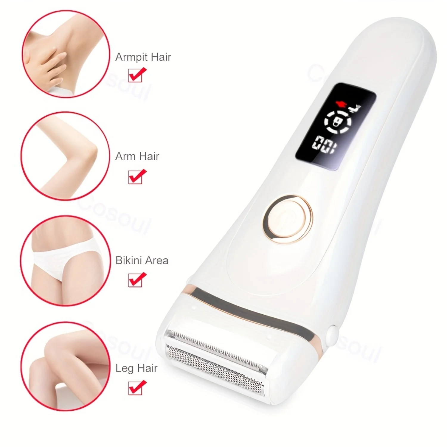 Rechargeable Women's-LED Display, Painless Hair Removal for Legs, Pubic & Sensitive Areas!
