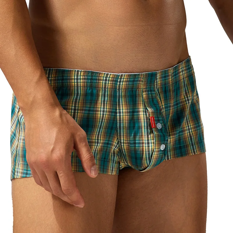 SEOBEAN Men's Comfortable Fashion Short Home Shorts with Large Pockets Cotton Boxer Briefs European Style Sleepwear Underwear