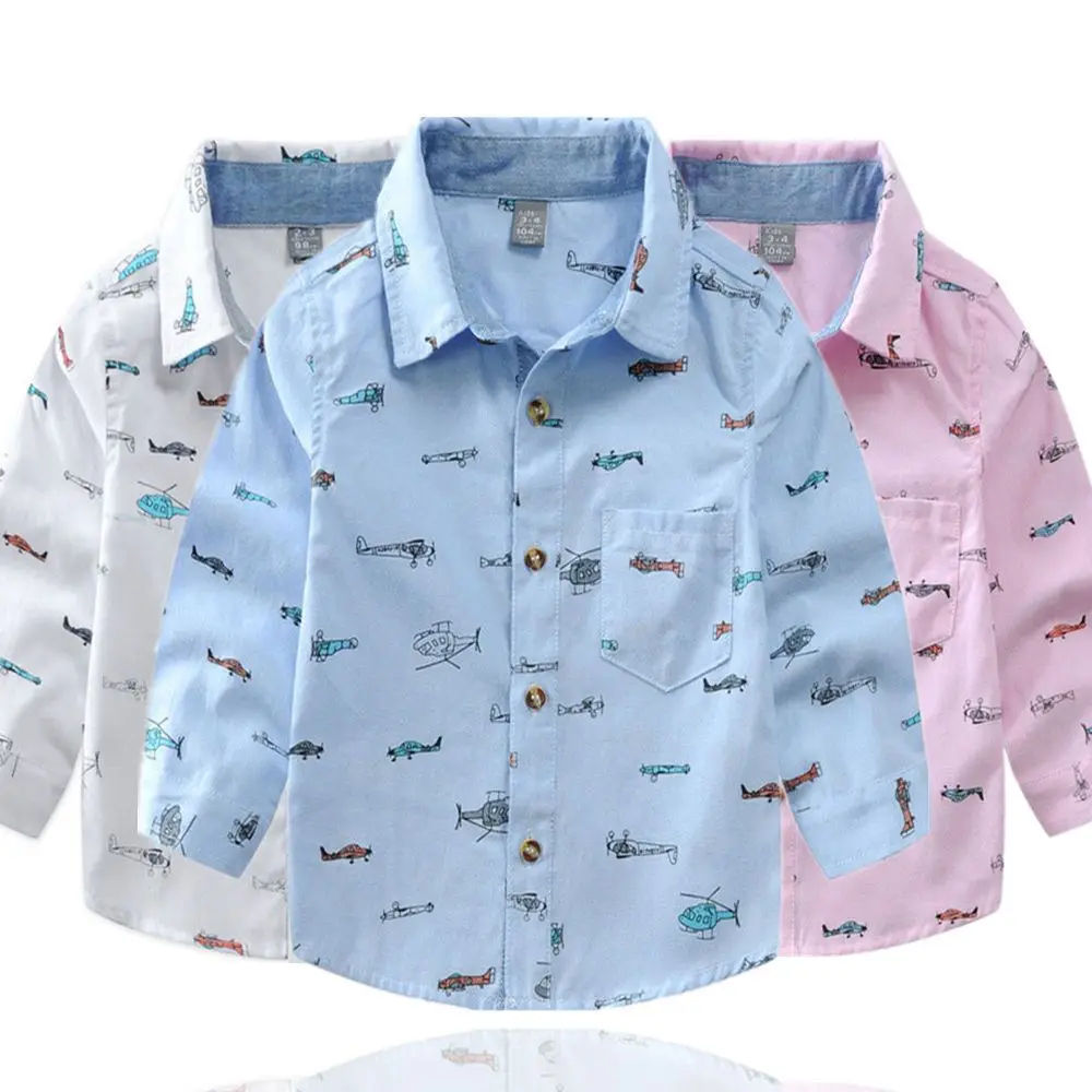 

Boys' Long Sleeve Button-Down Shirt 100% Cotton Kids Print Cartoon Pattern Shirts For Children Age 2-10 Years Wear