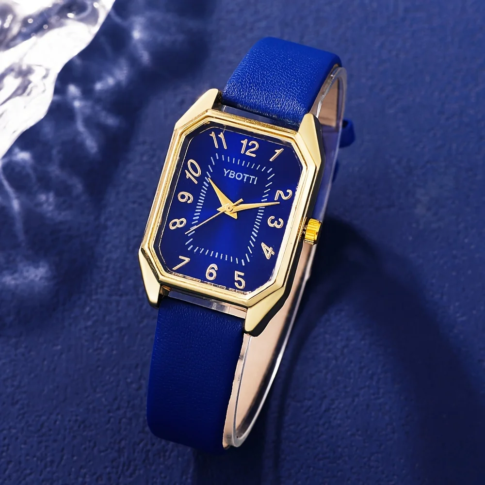 Glamorous 6pcs Women'S Quartz Watch Set With Rhinestone Accessories - Trendy, Classic Square Dial, Analog Display,