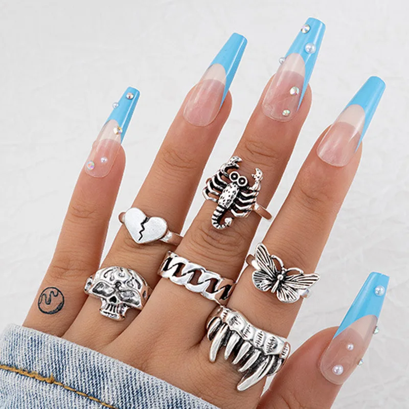 10/20/30/50Pcs/Lot Punk Finger Ring Set For Men Women Mix Style Flower Tai Ji Heart Love Snake Jewelry Party Gifts 5