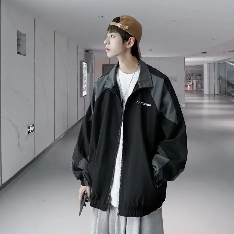 Men Hip Hop Jacket Man's Patchwork Windbreaker  Streetwear Spring Autumn Thin Fashion jacketCasual Loose Varsity Coats Unisex