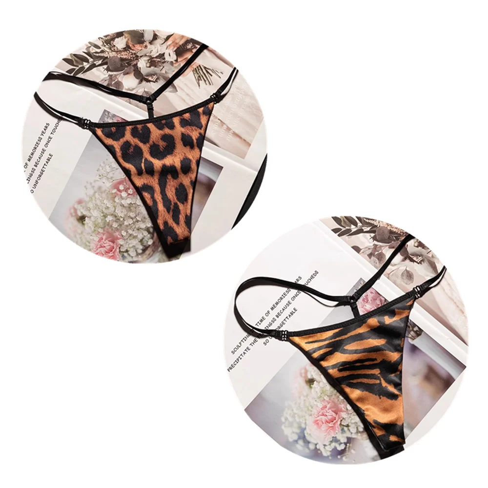 2Pcs Leopard/Snake/Tiger Printed Cotton Thong Women's Sexy Seamless Underwear Thin Waist Belt G-string Panties Fitness T-back