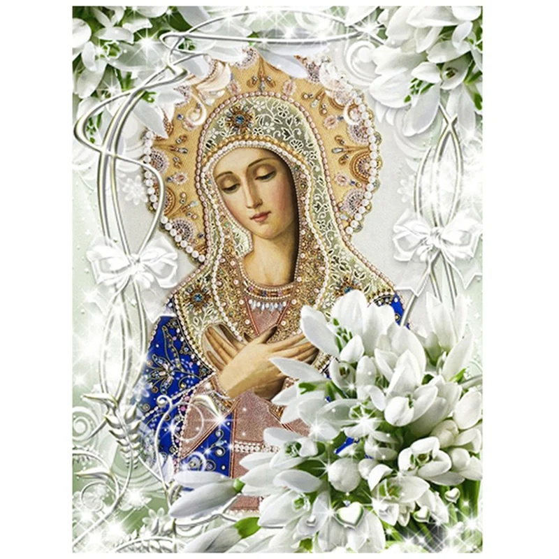 

HOT SALE Diamond Painting Maiden Lily Cross Stitch Full Drill Square Embroidery Diamond Picture Religious Icon Home Decor