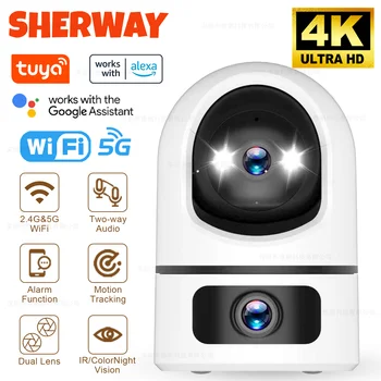 Tuya 5G WiFi Dual Lens Security Camera Indoor 4K 8MP Home Pet Camera Auto Tracking Baby Monitor Color Night Vision Surveillance 1
