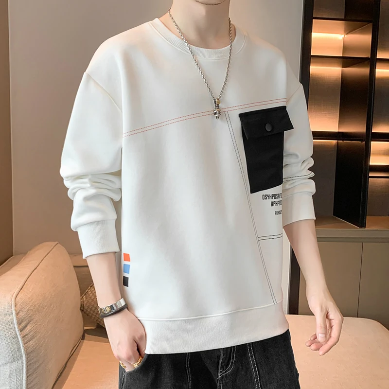 

Men's Crewneck No-ironing Hoodie Printed Loose Base Shirt Long Sleeve T-shirt Over Head Clothes Spring and Autumn
