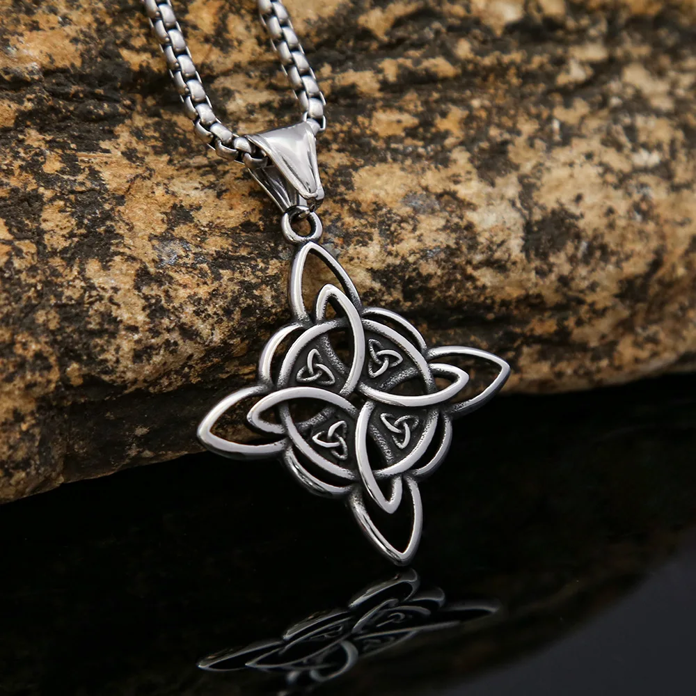 

100pcs/lot New Celtic Knot Pendant Titanium Steel Men's Fashion Necklace Retro Personalized Stainless Steel Jewelry