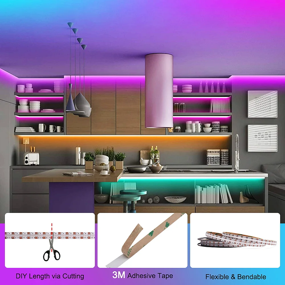 RGBCCT COB LED 스트립 빛 24V RGB 디밍이 가능한 유연한 빛 6Pin RGBCW WW LED 리본 12mm 선형 고밀도 LED 테이프 룸 장식