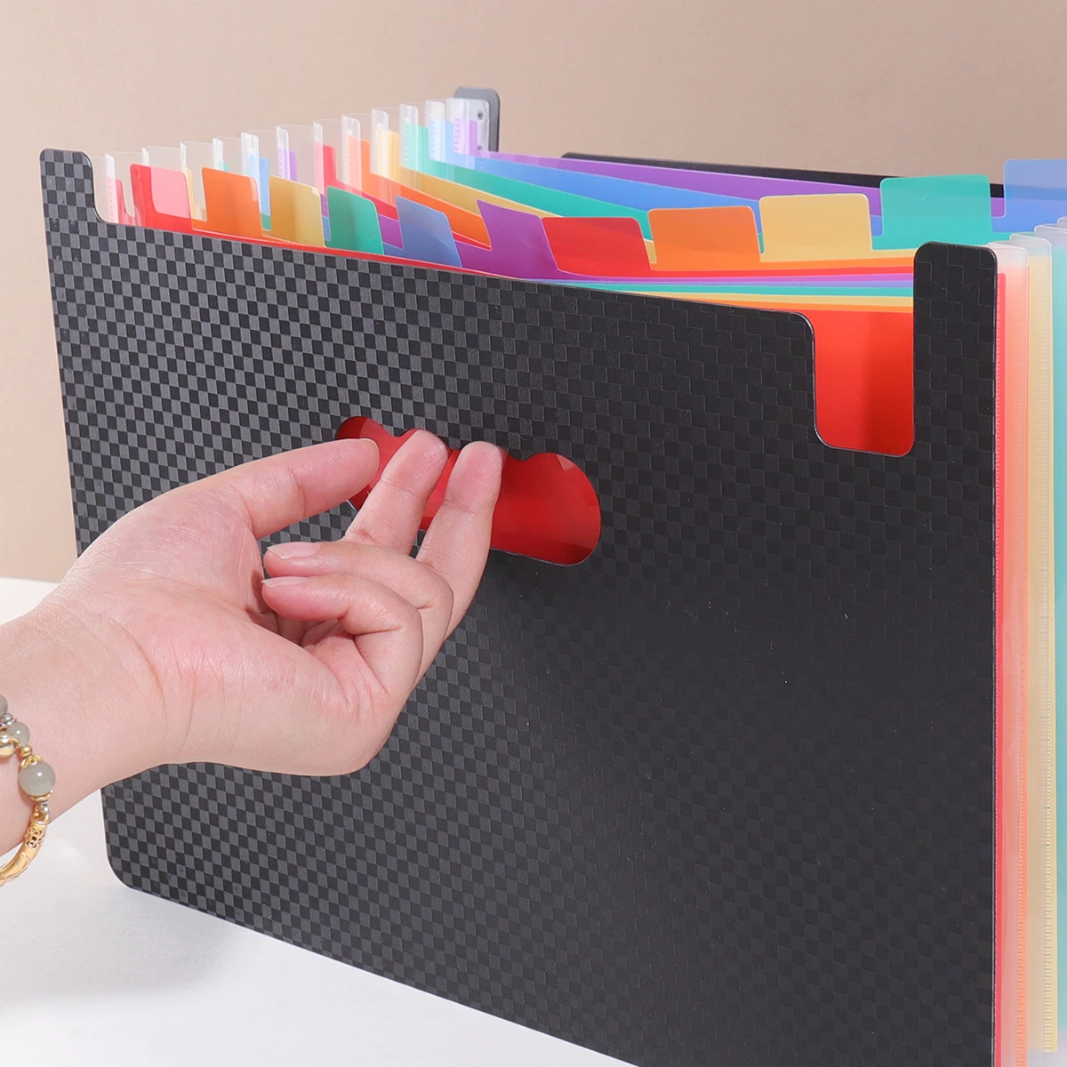 Checkerboard Pattern 13-Compartment Portable Storage Folder for School and Office Documents