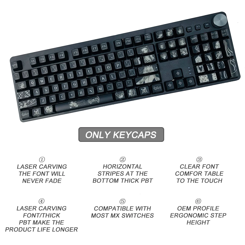 Anime Japonês Demônio Slayer Keycaps 108 Pbt Dye Sublimation Oem Profile para Cherry mx Gateron Kailh Switch Teclado Mecânico - Imagem 3