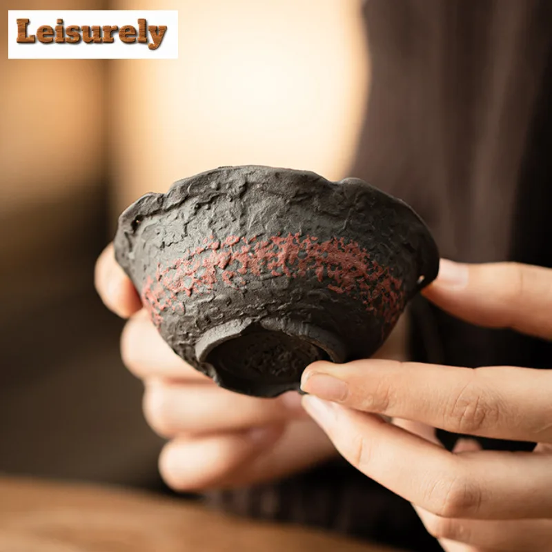 Old Rock Mud Coarse Pottery Teacup Retro Tea Bowl Jug Tea-tasting Meditation Cup Chazhan Master Cups Teaset Supplies Ornaments
