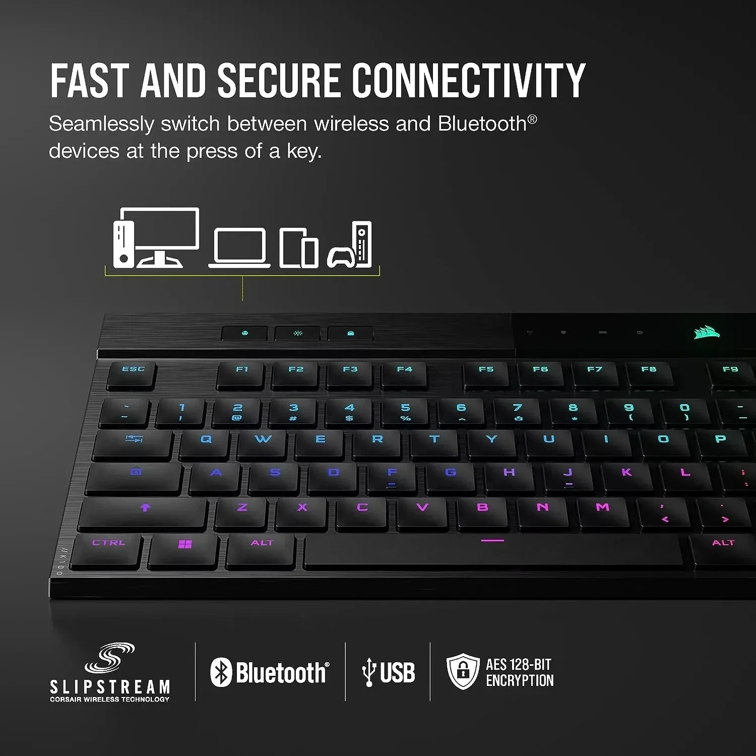 Corsair K100 AIR 무선 RGB 기계식 키보드, 초박형 저지연 블루투스, 체리 MX, 울트라 로우 프로파일 키 스위치, 신제품