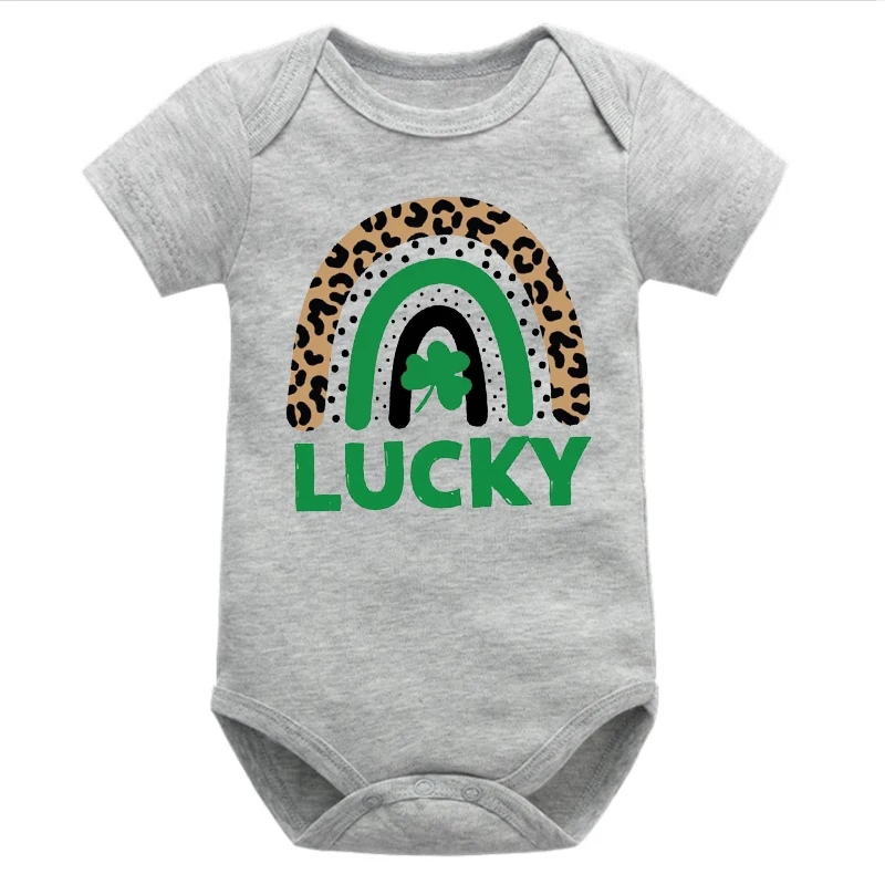 

Shamrock Baby Girl Outfit St Patricks Day Newborn Girl Clothes Lucky Rainbow Baby Onesie Irish Leopard Print Newborn Clothes