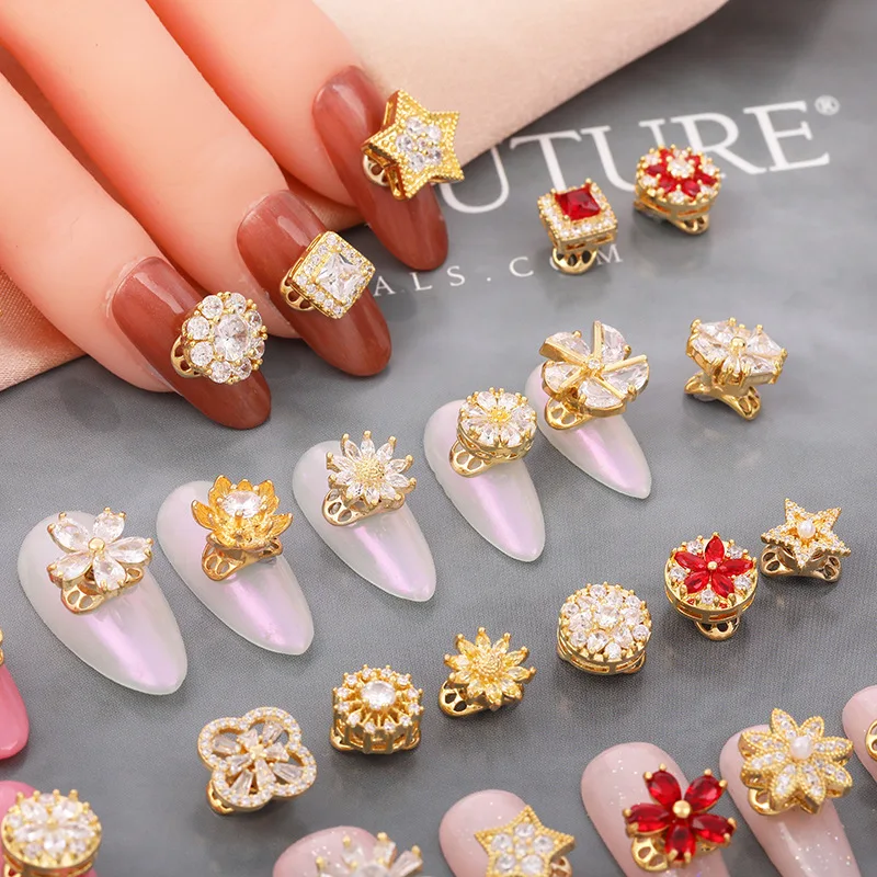 Red Zircon Flower Rotatable Spinner Drill 3D Nail Art Finger Rotatable Nail  decorated Beauty Nail Sticker Fashion Accessories - AliExpress