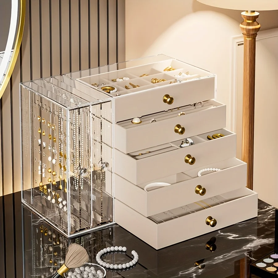 Tissting Organizador De Anillos, Vitrina Exhibidor De Joyería Con Tapa Transparente 7 Ranuras Terciopelo Para Almacenamiento Y Exhibición De Joyas