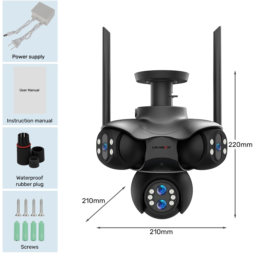 30MP Five Screens WiFi IP Camera 10X Optical Zoom PTZ Outdoor Security Camera Au