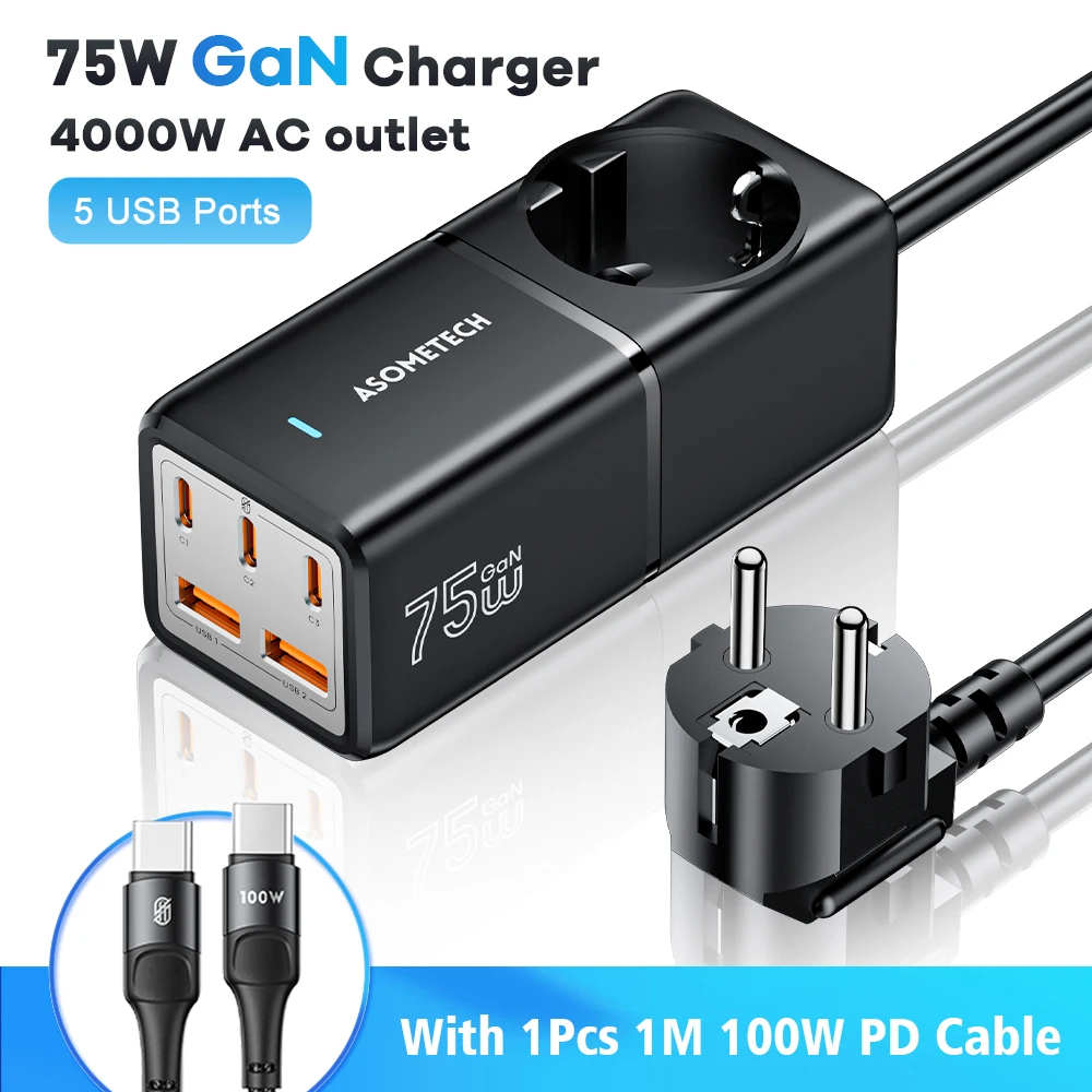 Chargeit! Mini 75W Dual Port USB-A & USB-C PD Charger w/ PPS & QC4.0 Support