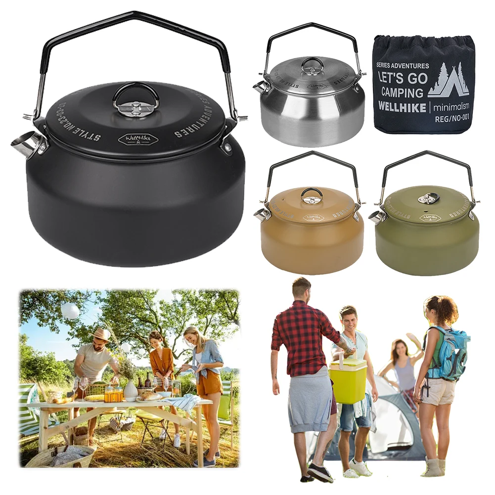 1L Outdoor Lightweight 304 Stainless Steel Camping Teapot Kettle Coffee Pot Outdoor Kettle For Camping Hiking Backpacking