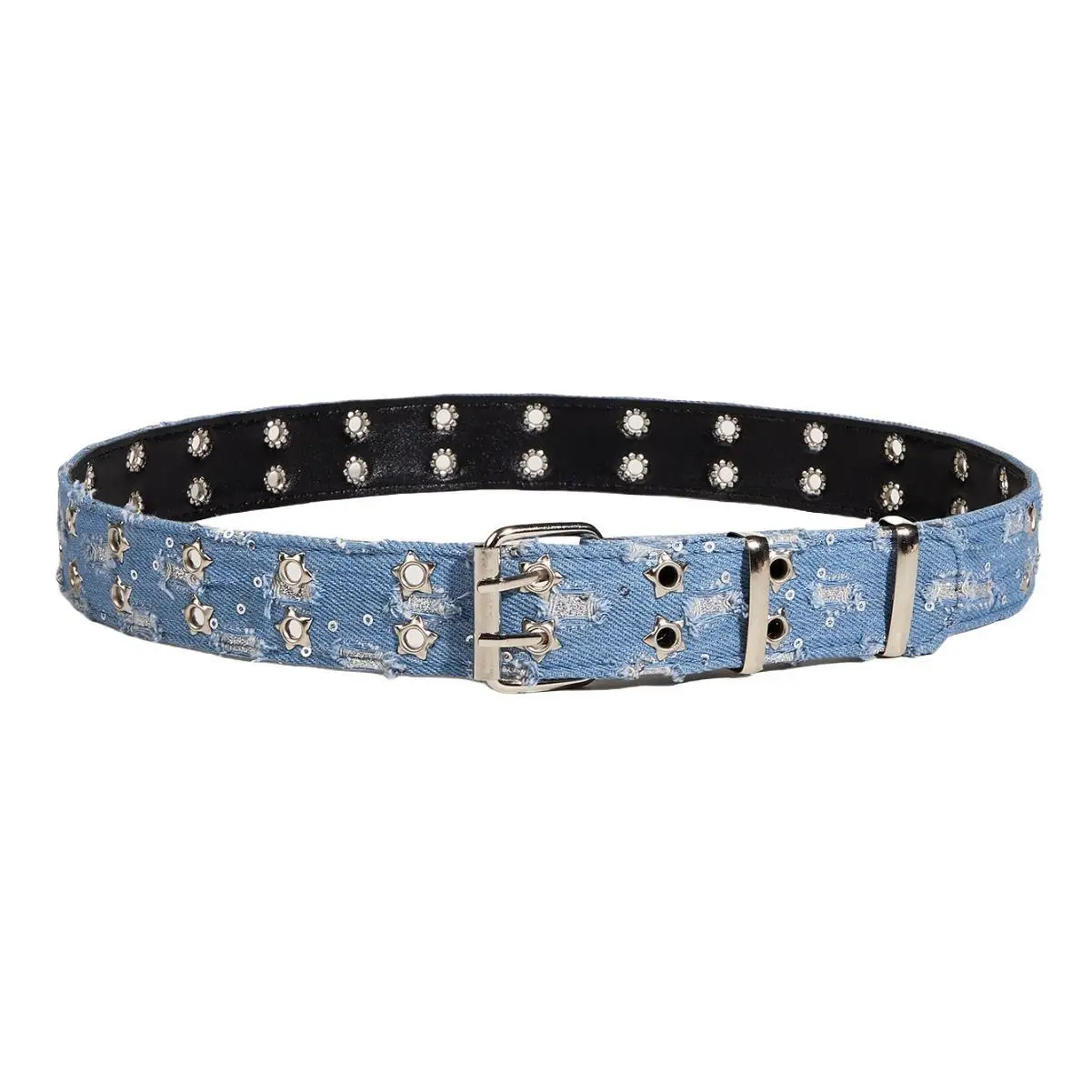 Punk Blue Woven Women's Belt Personalized Y2k Hollow Rivets Girl's Girdle Fashion Trend Jeans Accessories Pin Buckle Waistband