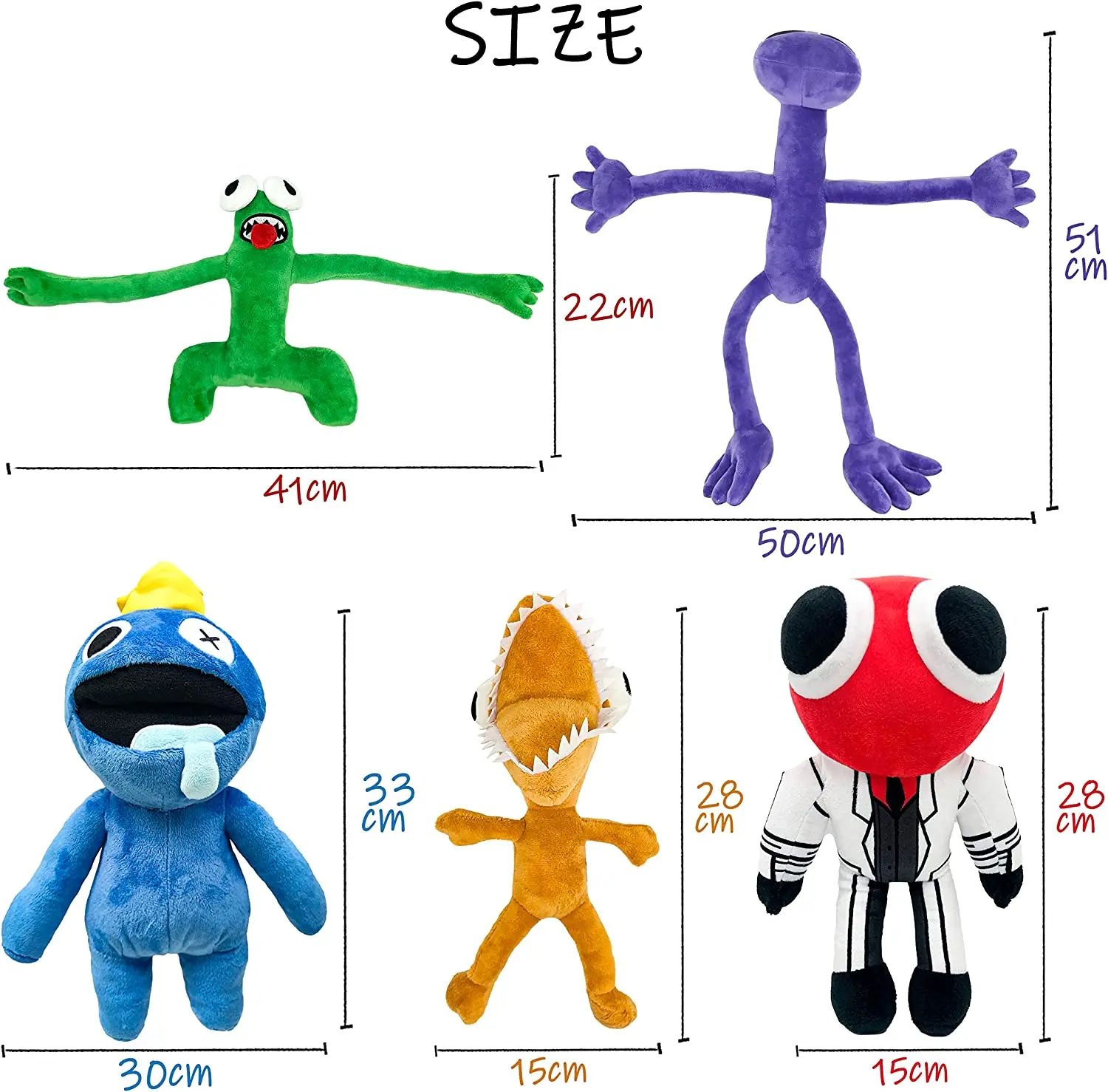 GETIEN Kids Rainbow Friends Plush Toys, 12in (Blue+Orange+Green+Purple+Red)  : : Toys