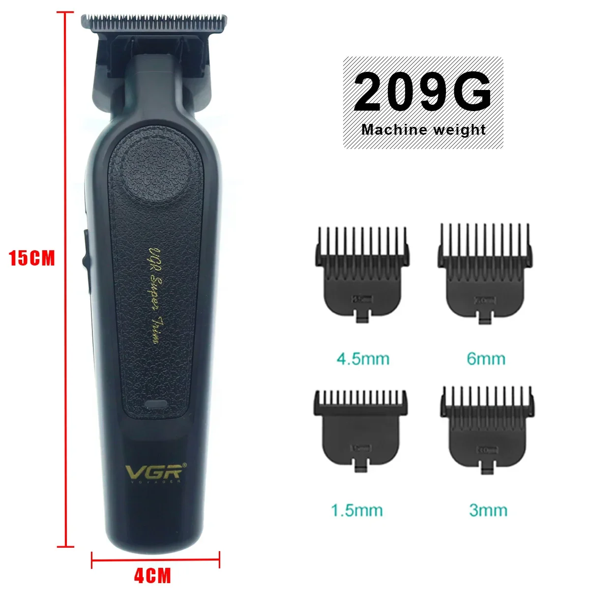 VGR Hair Trimmer Professional Hair Cut Machine Electric T Blade Barber Clippers Cordless Rechargeable Trimmer for Men Hair Clipper