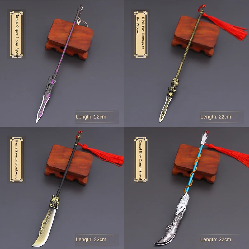 22cm Gold Spear Full Metal Lance Ancient Cold Weapon Model Ornament Toys for Men Boy Child Replica Miniatures With Fringe