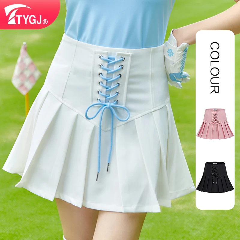 TTYGJ Golf Clothing Women's Spring/Summer New Quick Drying Half Body Pleated Skirt Waist Strap High Waist Sports Short Skirt