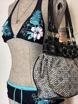 Sexy Hottie Print Laced Up Backless Bikini 2 Piece Set Women Split Swimsuit Beach Bikini 2025 New Summer Swimwear Bikinis Set 1