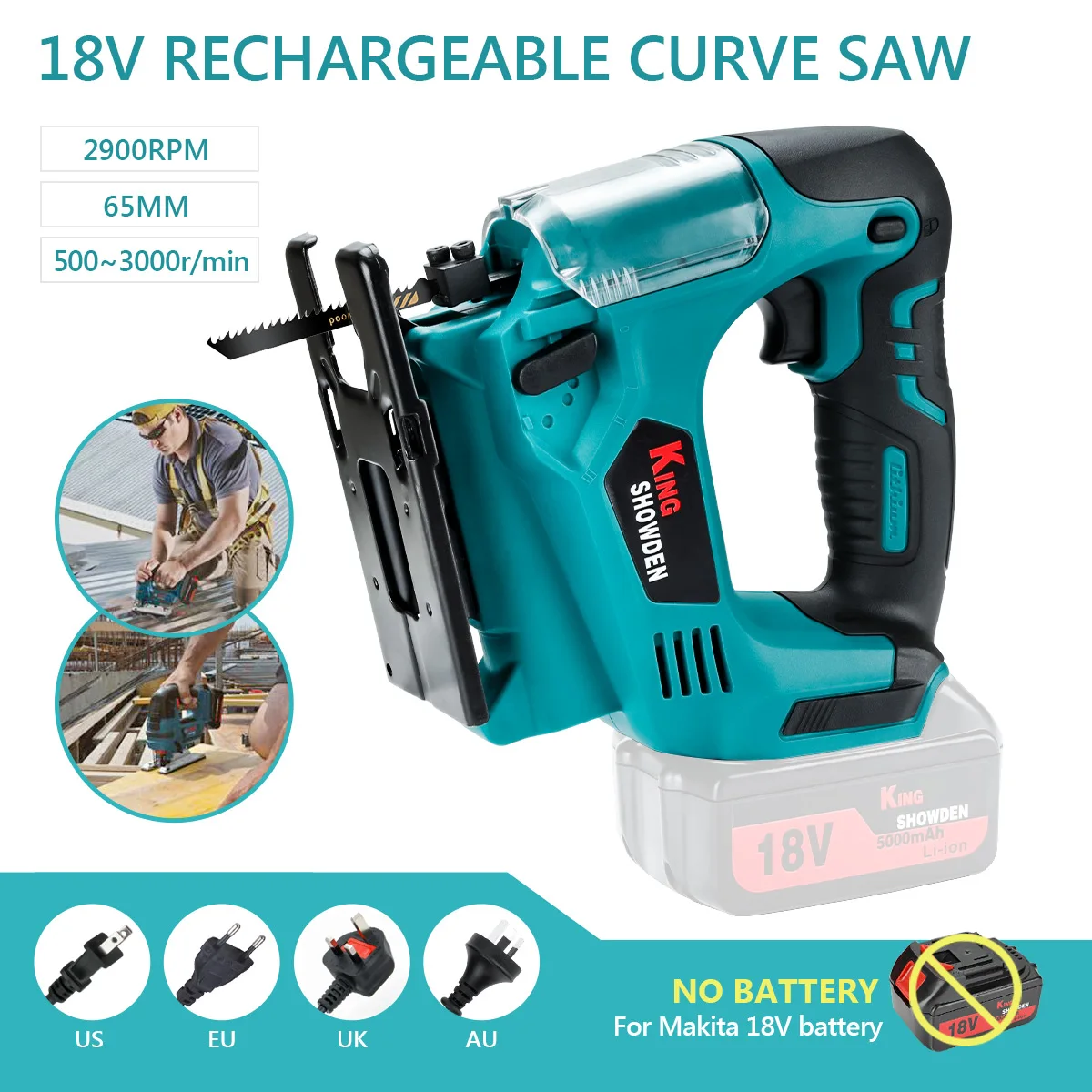 2900RPM 65mm Cordless Jigsaw Brushless Electric Jig Saw Multifunctional Adjustable Woodworking Power Tool For Makita 18V Battery 65mm 2900rpm 18v brushless jigsaw electric jig saw blade adjustable woodworking led power tool for makita 18v battery