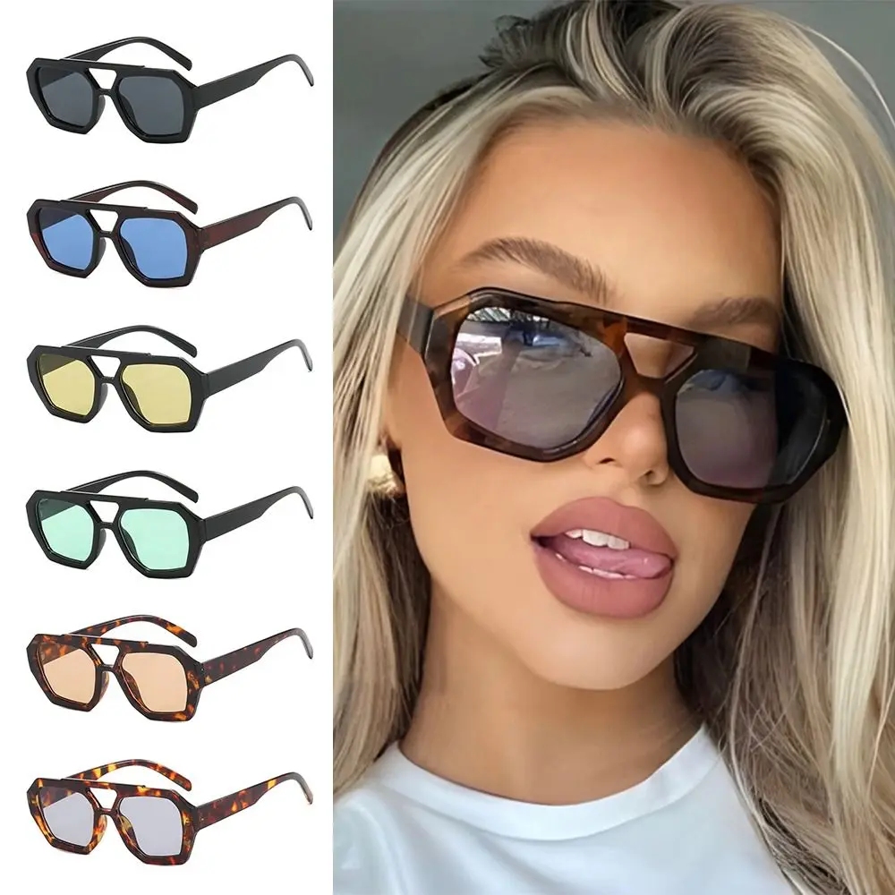 

Hexagonal Driving Sunglasses UV400 Protection Designer-Inspired Double Bridge Sun Glasses Square Thick Frame Shades