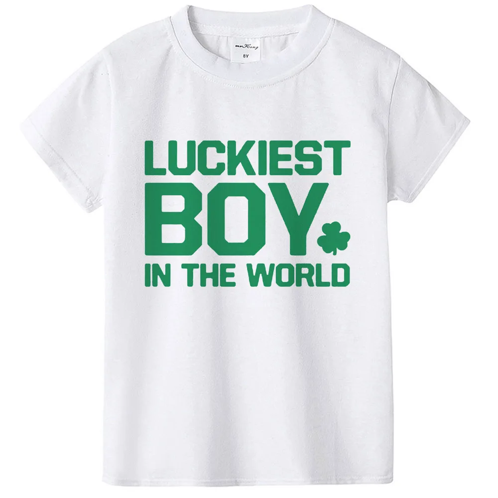 Happy St Patricks Day Kids Party Tshirt Luckiest Boys Girls Kids White T-shirt First St Patricks Outfit Clothes Fashion Tops Tee 3