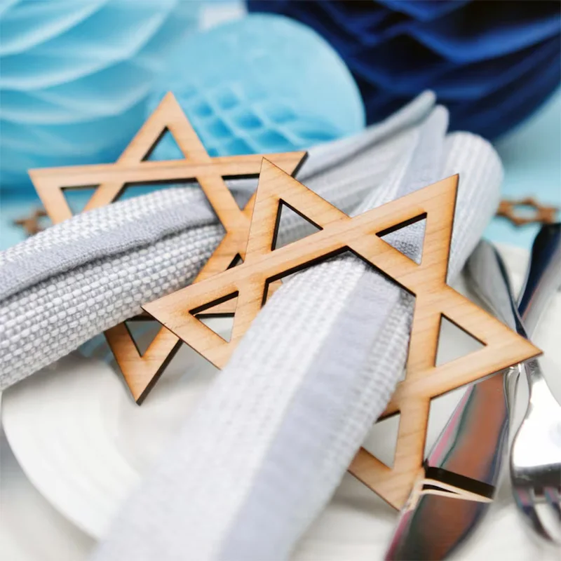 

5pcs Star Of David Wooden Napkin Rings happy Hanukkah Chanukah Passover Jewish Holiday dinner Table decoration housewarming gift