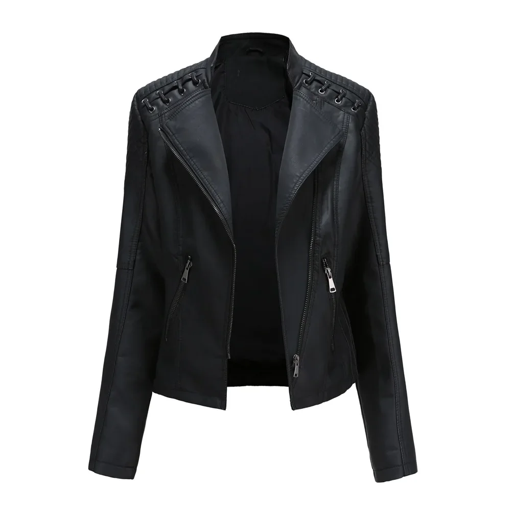 Faux Leather Jacket Woman Moto Biker Zipper Jacket 2025 Spring