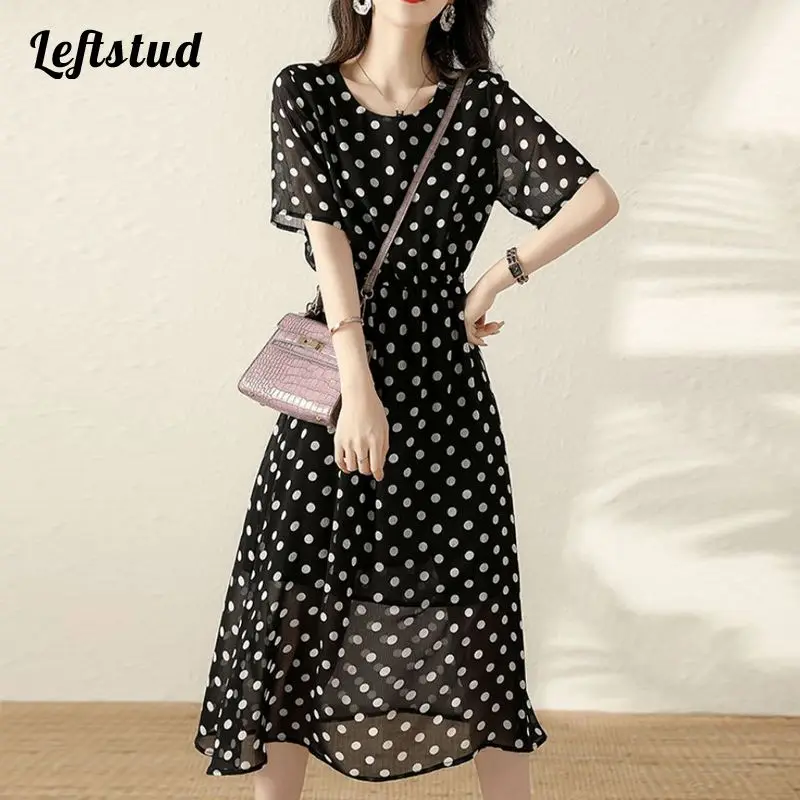 

Black Dress Female Summer New Casual Personalized Loose Cool Breathable Sexy Classic Polka Dot Korean Women's Fashion Dresses