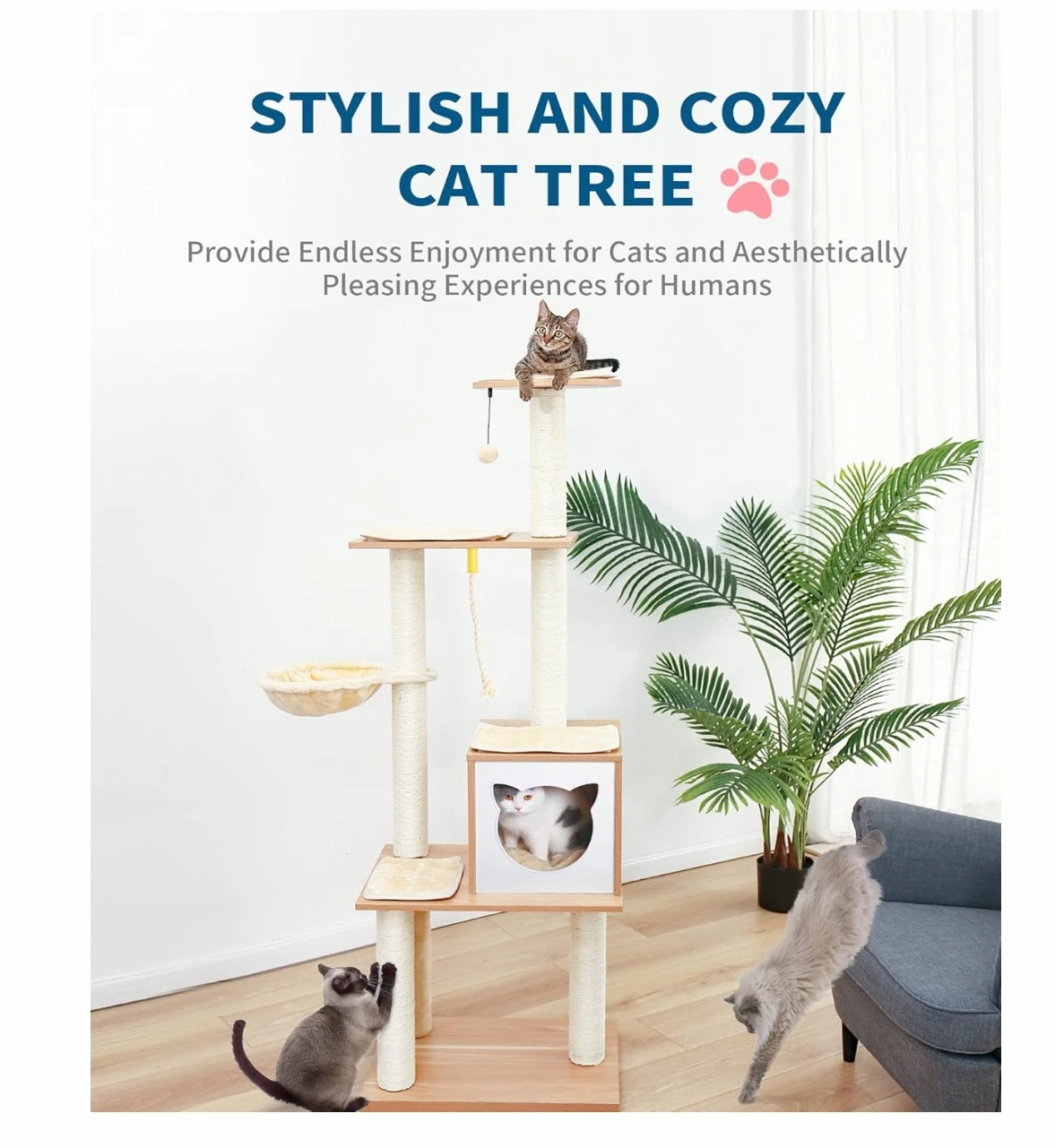 Factory Customization Of Modern Luxury Wooden Cat Cond Wood Color Creative Cat Scratching Post Tower Tree
