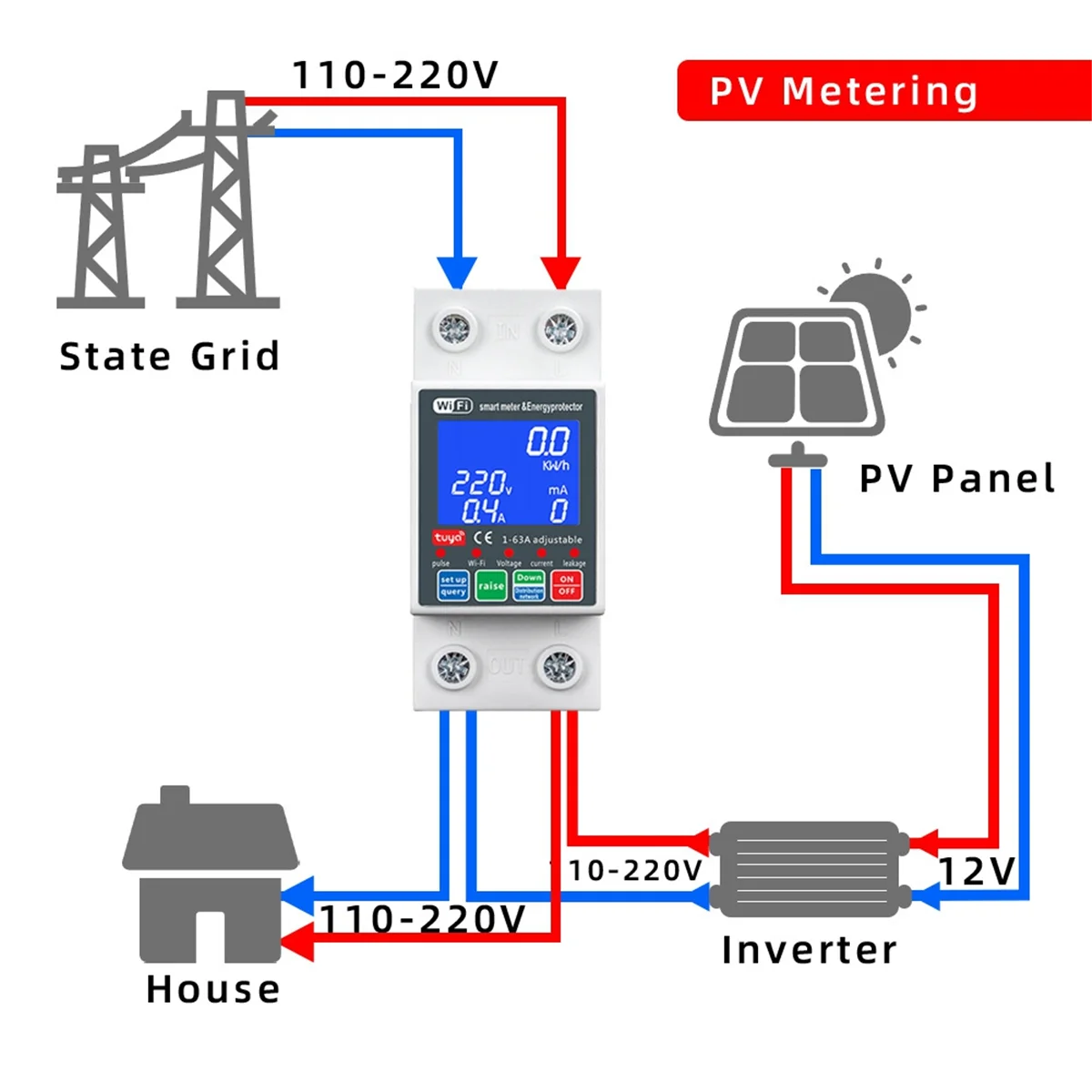 ABLQ NEUE WTDZW-63A Smart PV Leistungsschalter Tuya 220 v Spannung Strom Leckage Schutz Mcb Automatische Schalter 63A Wifi
