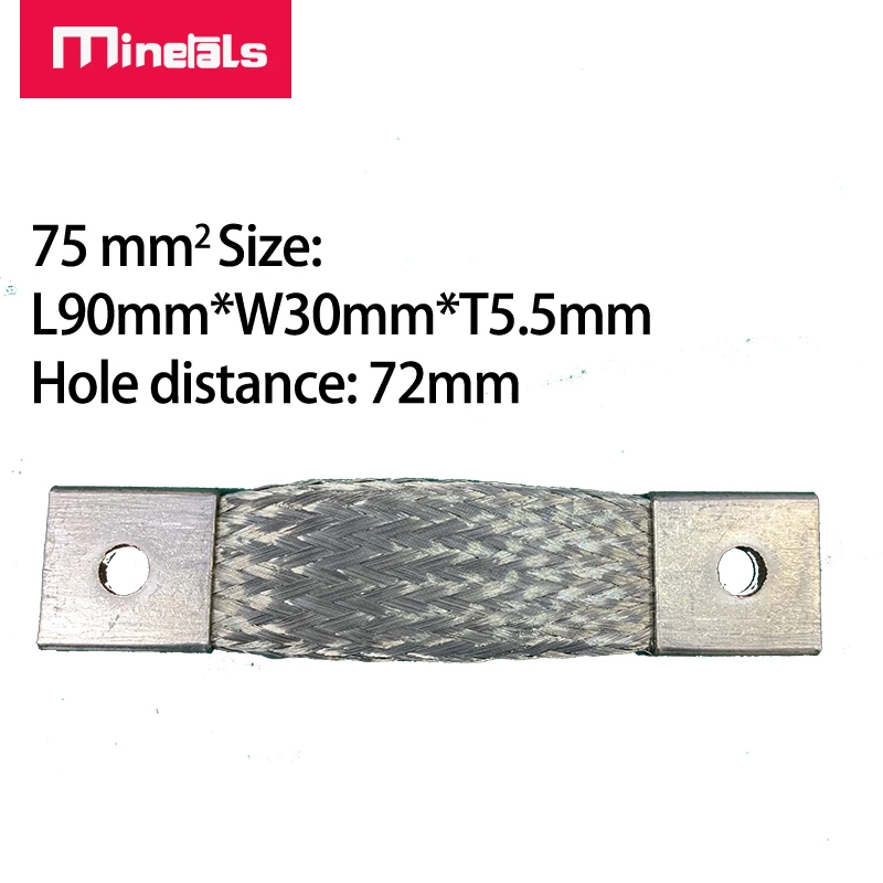 72mm 유연한 버스 바 도금 구리 편조 스트랩 버스 바 M4 M6 M8 M10 커넥터 배터리 밴드, 35mm2 50mm2 75mm2 140A 200A 400A