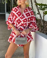 2024 New Autumn Women Loose casual Print Strap Jumpsuit Red Print Bow Tie Turndown Collar Loose Bodysuit Sexy Outfits Streetwear - Image 6