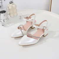 Girls' High Heels Sandals Fashion Rhinestone Pointed Toe Children's Princess Shoes Rubber Soles Non Slip Casual Sandals 2