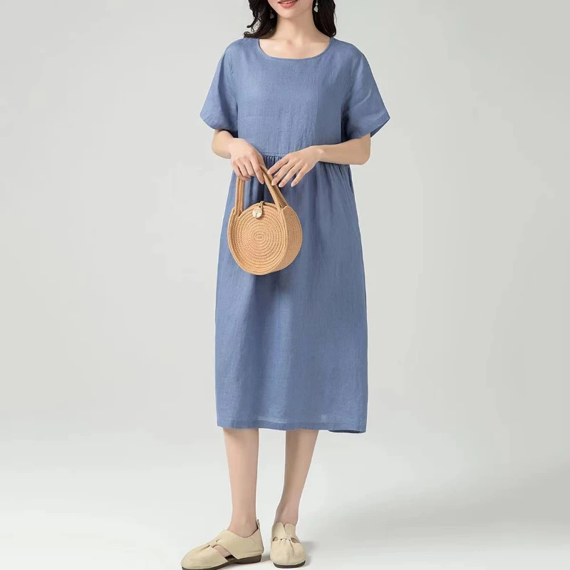 

Women's Summer Dress for Office, Large Swing, Crew Neck, Cotton, Beach, New, 2023