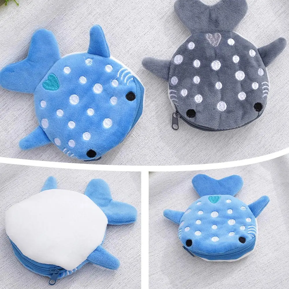 

Cartoon Shark Coin Purse Soft Plush Zipper Small Wallet For Kids Women Kawaii Data Cables Earphones Lipsticks Storage Bag O5G9