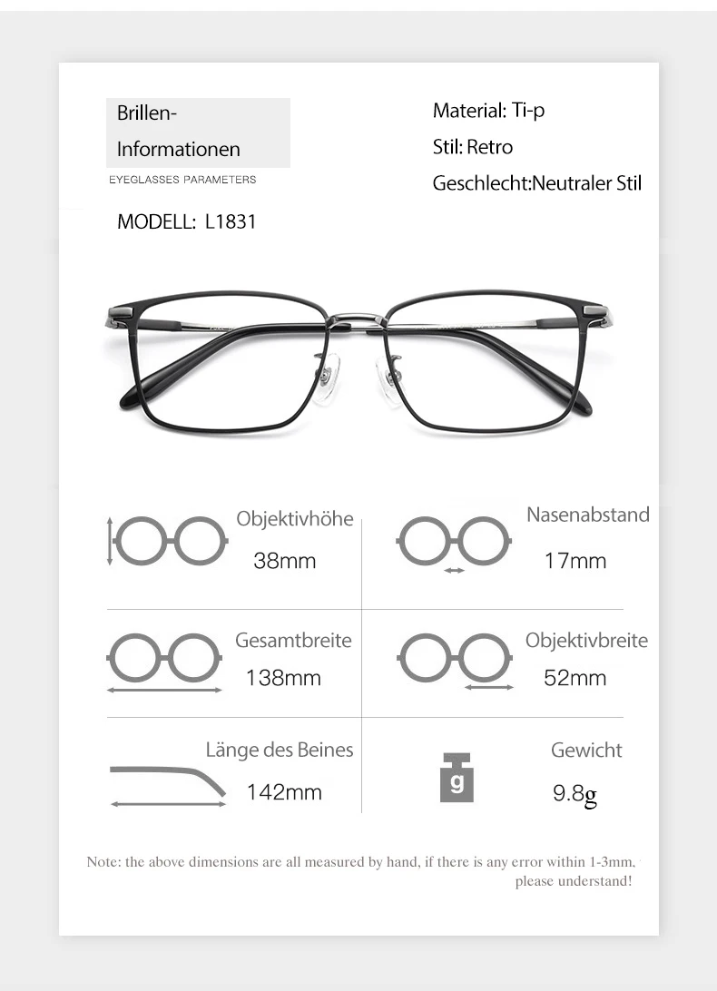 Reines Titan Brille Rahmen für Männer und Frauen Brillen Rezept Brillen Neue Eingetroffen Optischen Brillen Vakuum IP Plating – Detail 1