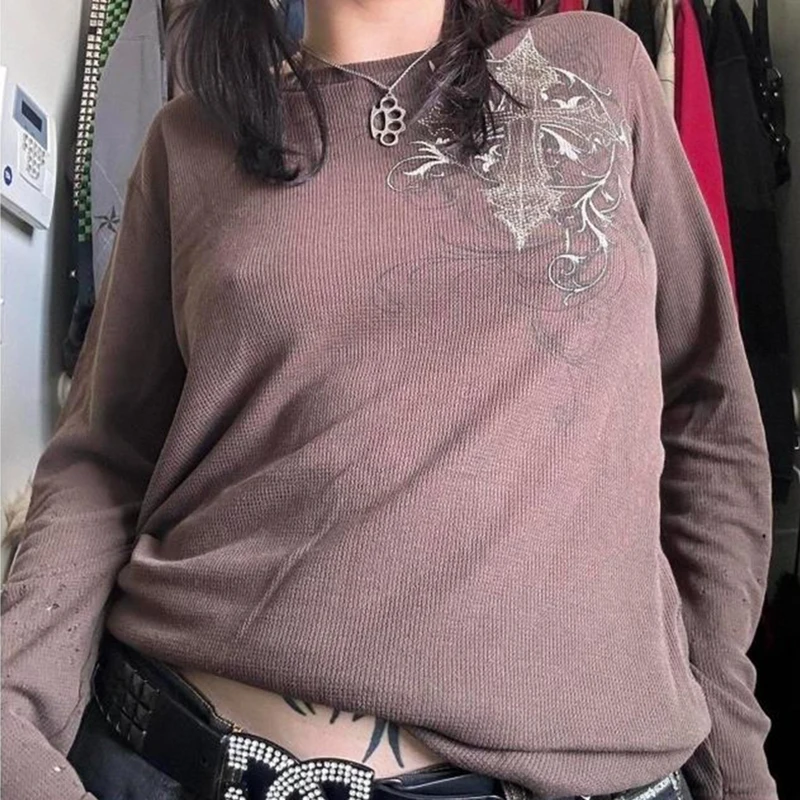 

Винтажная Футболка фигуристки Y2K в стиле гранж, футболка с длинным рукавом и принтом в стиле кибер-графики, рубашки в стиле ретро в стиле Харадзюку для девушек