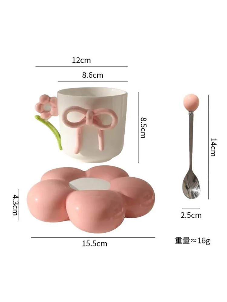 Creative Bow Ceramic Mug Home Flower Coffee Cup Saucer