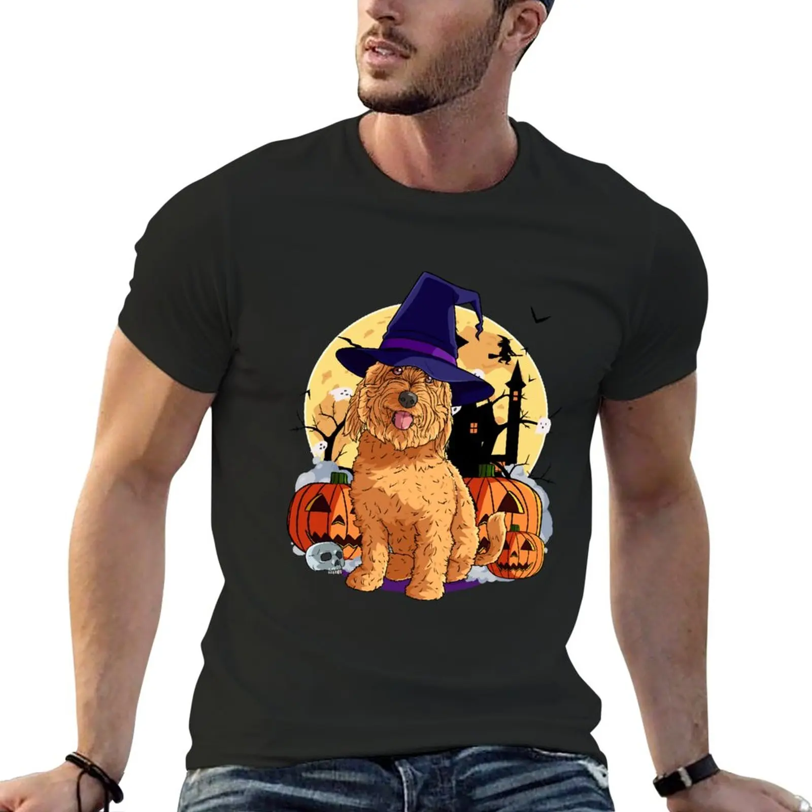 

New Halloween Goldendoodle Pumpkin Witch T-Shirt blank t shirts anime mens graphic t-shirts