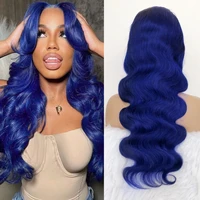 Navy Blue Color Carnival Wig Body Wave 13x4 Human Hair Lace Frontal Wigs Brazilian HD Transparent Lace Front Wig For Women 2