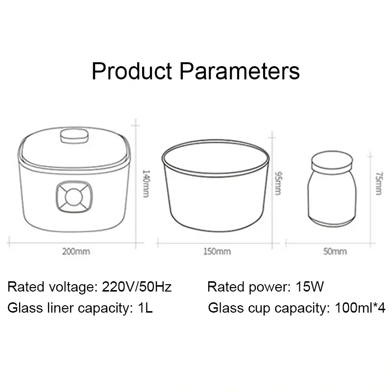 Electric Yogurt Maker yogurt maker Leben Fermenter Automatic Multifunction 1L Glass Liner Natto Rice Wine Fermenting Machine 4 Yoghurt Cups