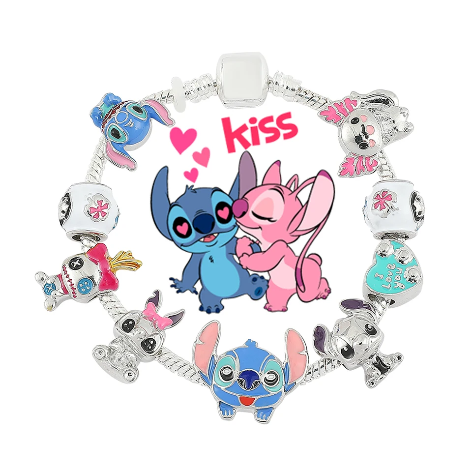 Mignon Cartoon Enamel Pendentif Bracelet Réglable Bijoux Cadeau Lilo Et  Stitch Charm Bracelet Pour Femmes Enfants