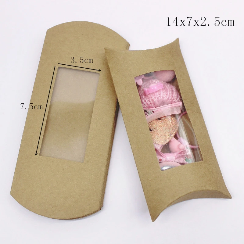 Multi size 10Pcs 18x14x4cm/15x10x3cm 2022 New DIY Kraft Paper window Pillow Box Necklace Jewelry Display Clear Pvc Pillow Box